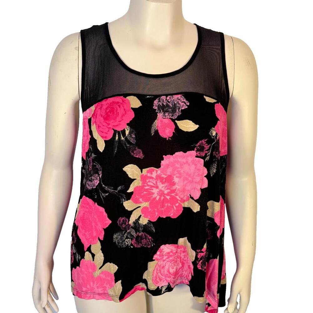 White House Black Tank Women XL Red Flared Scoop Nylon Rayon